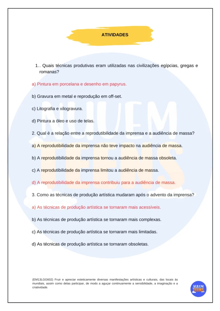 ARTE 1ª ANO GABARITO