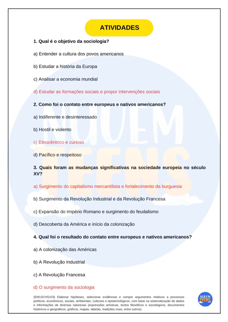 Sociologia 1º Ano - Gabarito