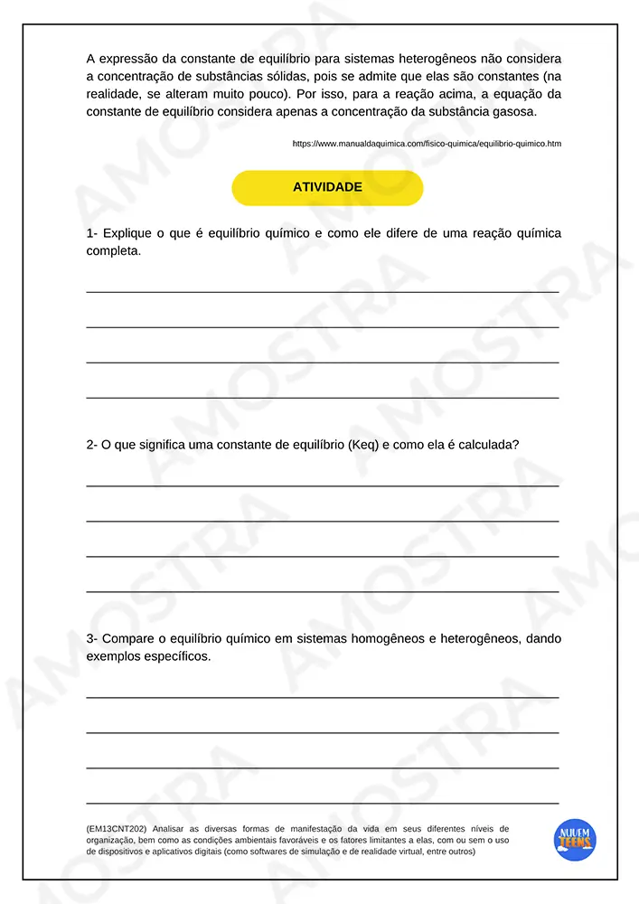 Equilíbrio químico amostra 1